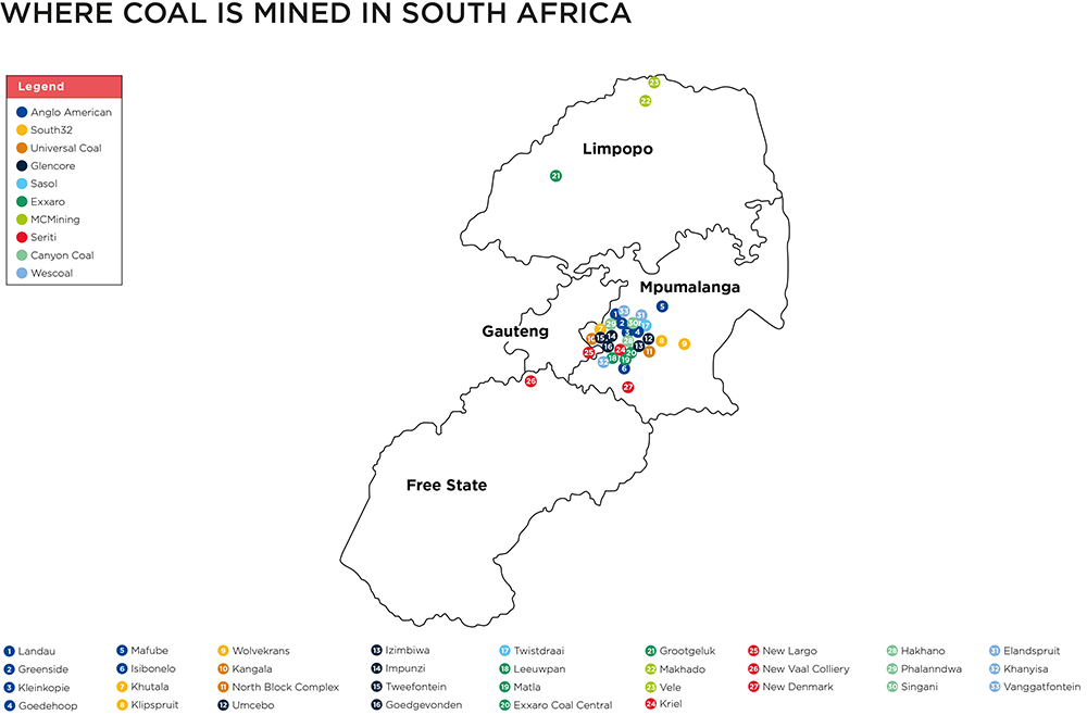 Location of coal operations, South Africa