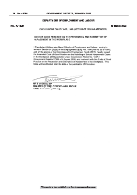 Code of Good Practice on the Prevention and Elimination of Harassment in the Workplace 2022