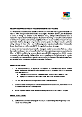 Memo Industrywide Approach to Zero Tolerance to Gender Based Violence